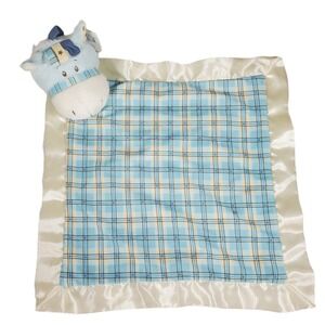 Baby Ganz Wee Western Blue Horse Plaid Lovey Security Baby Blanket 13" NWT 30188
